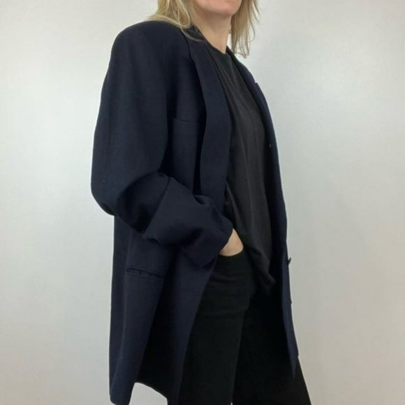 Vintage Andrea Silardi Wool Cashmere Navy Dark Blue Blazer Jacket Pockets M / L - Picture 15 of 16